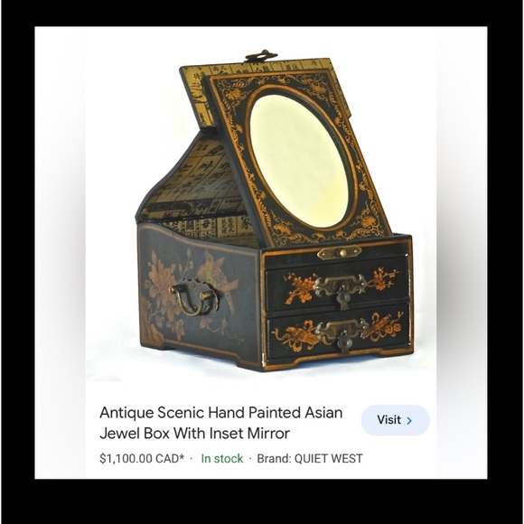 Antique Scenic Hand Painted Asian Jewelry Box With Mirror Inset - Picture 8 of 15